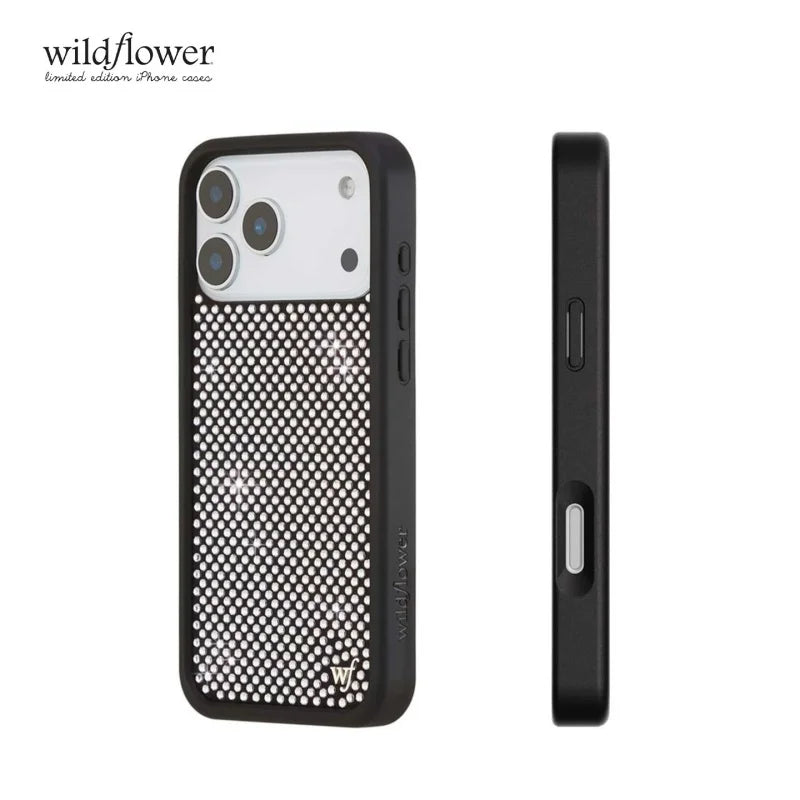 Wildflower Pink Black White Diamond Sparkling Phone Case For iPhone