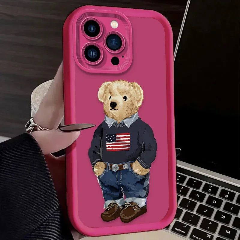 Fashion Luxury Bear Phone Case For iPhone – Soft Silicone Cover