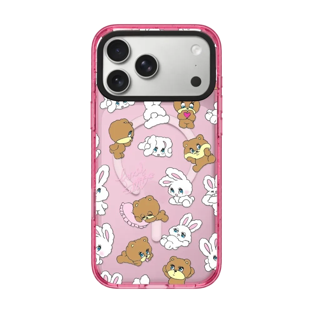 Rabbit Cherry Strawberry iPhone Case With Pink Border