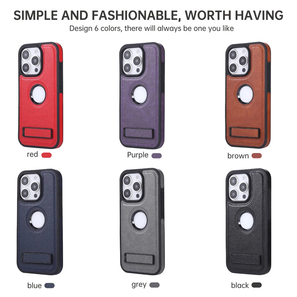 Luxury PU Leather Hidden Folding Stand Phone Case For iPhone