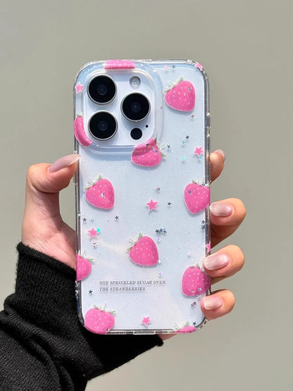 Glitter Strawberry With 3D Dangle Shockproof Cute Phone Case