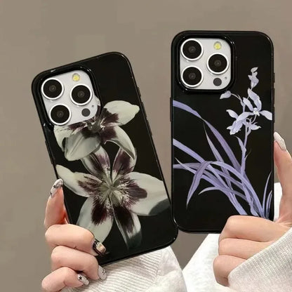 Elegant Lily Orchid Flower Print Soft Phone Case For iPhone Y2K Shockproof Cover ﻿