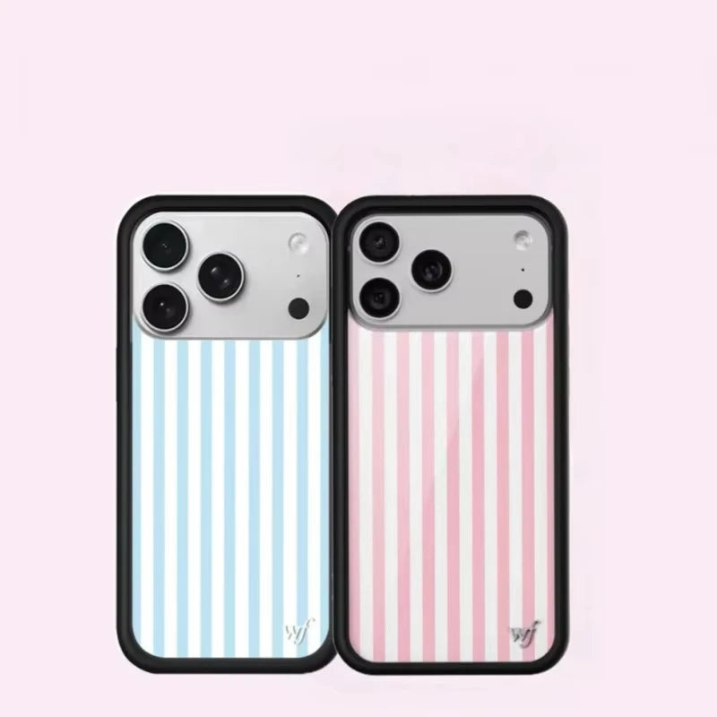 Wildflower Blue Pink White Stripes Phone Case For iPhone