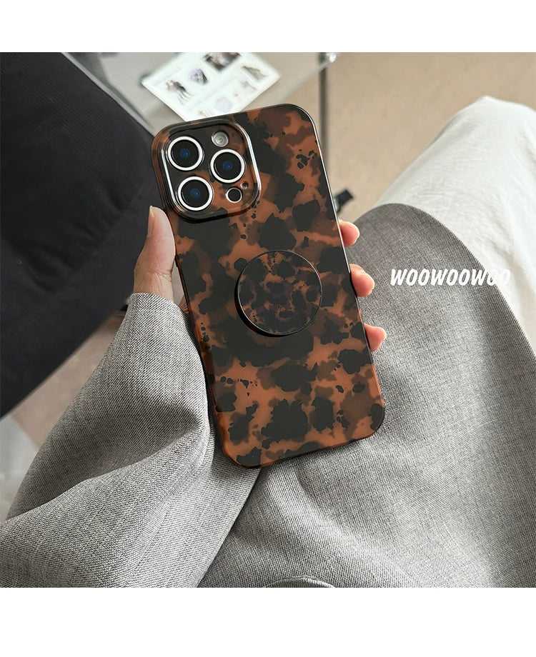 Stylish Dark Color Tortoiseshell Amber Soft Glossy Cover Case For iPhone