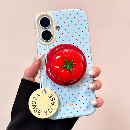 3D Polka Dot Cute Tomato Magnetic Grip Tok Phone Stand Holder Phone Case