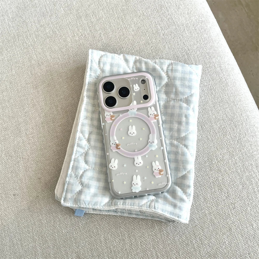 Korean INS Simple Star Rabbit Magnetic Stand Phone Case For iPhone