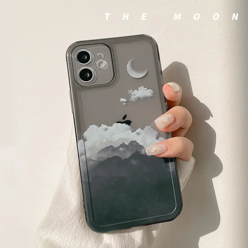 Moon Night Cloud Scenery Transparent Phone Case For iPhone