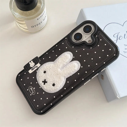Winter Plush Rabbit Fashion Leather Polka Dot Phone Case  For iPhone