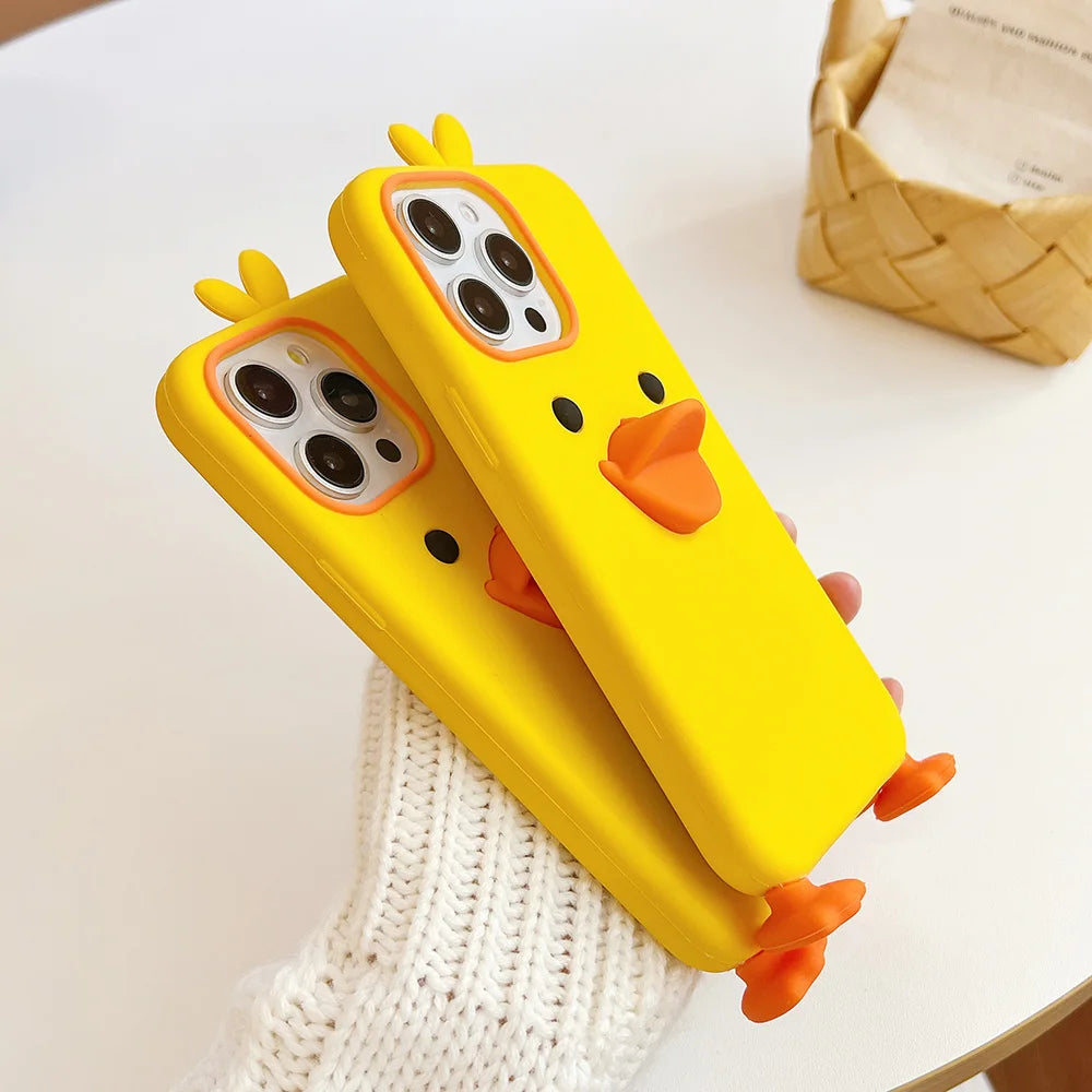 Cute Cartoon Yellow Duck Soft Silicone Case Cover For iPhone