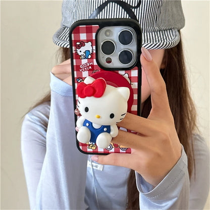 Fashion Cute Kitty Cat Plaid Pattern Magnetic Phone Case For iPhone