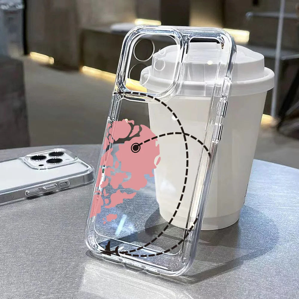 Transparent Phone Case For iPhone Travel-Inspired Airplane Route Design Cover