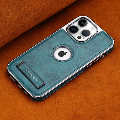 Luxury Plating Bumper Leather Folding Kickstand Phone Case For iPhone