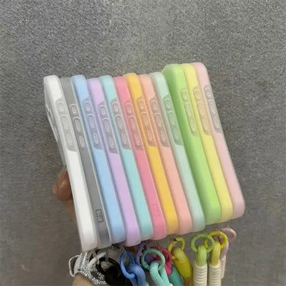Soft Matte Candy Transparent Phone Case For iPhone Hand Wrist Strap Lanyard Cover