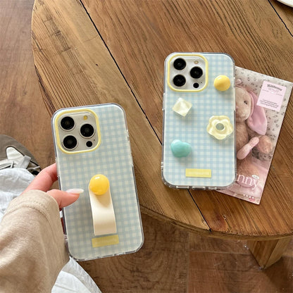 Cute Cartoon Blue Tartan Cream Clear Phone Case