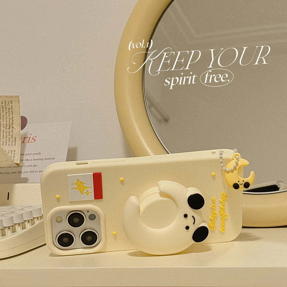 Kawaii Smile Moon Star Case Soft Silicone Cover With Holder Pendant For iPhone