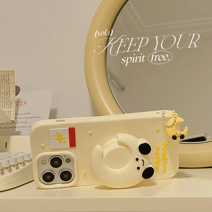 Kawaii Smile Moon Star Case Soft Silicone Cover With Holder Pendant For iPhone