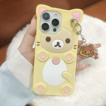 Cute Cartoon 3D Rilakkuma Phone Case For iPhone Key Chain Pendant Cover