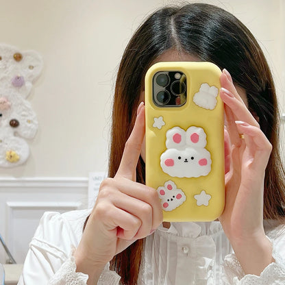 Lovely 3D Rabbit Folding With Holder Stand Silicone Phone Case