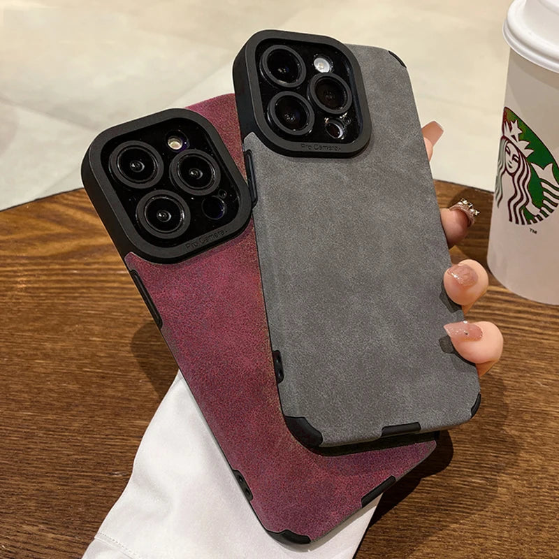 Luxury Suede Matte Leather Camera Protection Phone Case For iPhone