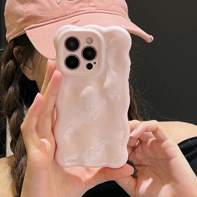 Glossy Light Pink 3D Bubble Texture Shockproof Case For iPhone