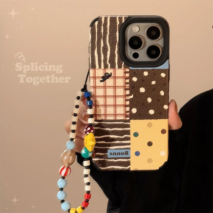 Korean INS Retro Splicing Pattern With Wrist Bracelet Case For iPhone
