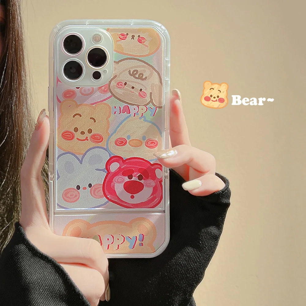 Cartoon Graffiti Invisible Stand Phone Case For iPhone