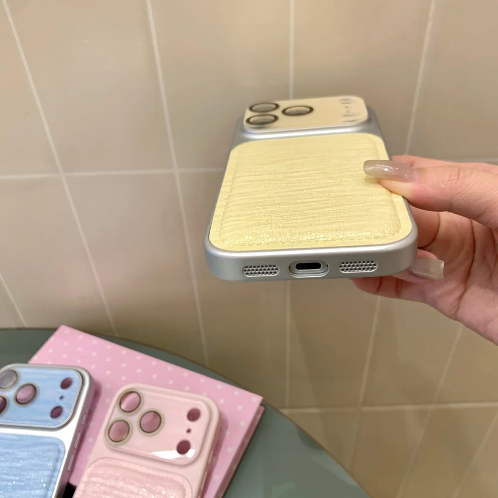 INS Minimalist Leather Phone Case For iPhone Lens Ripples Shockproof Acrylic Cover
