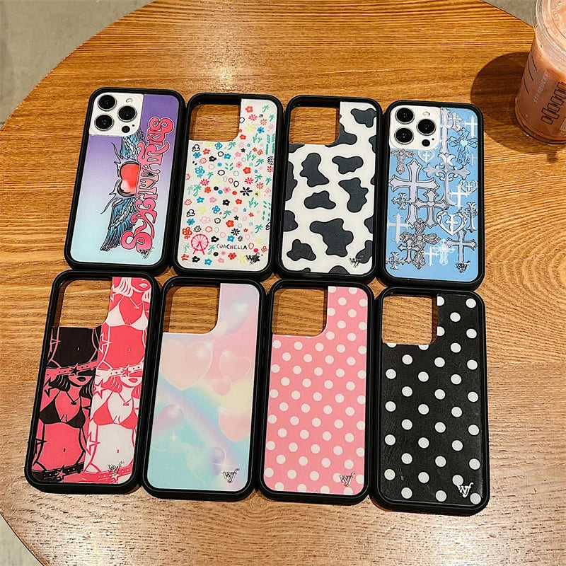 Wildflower Pink Polka Dot Cross Girl Phone Case For iPhone