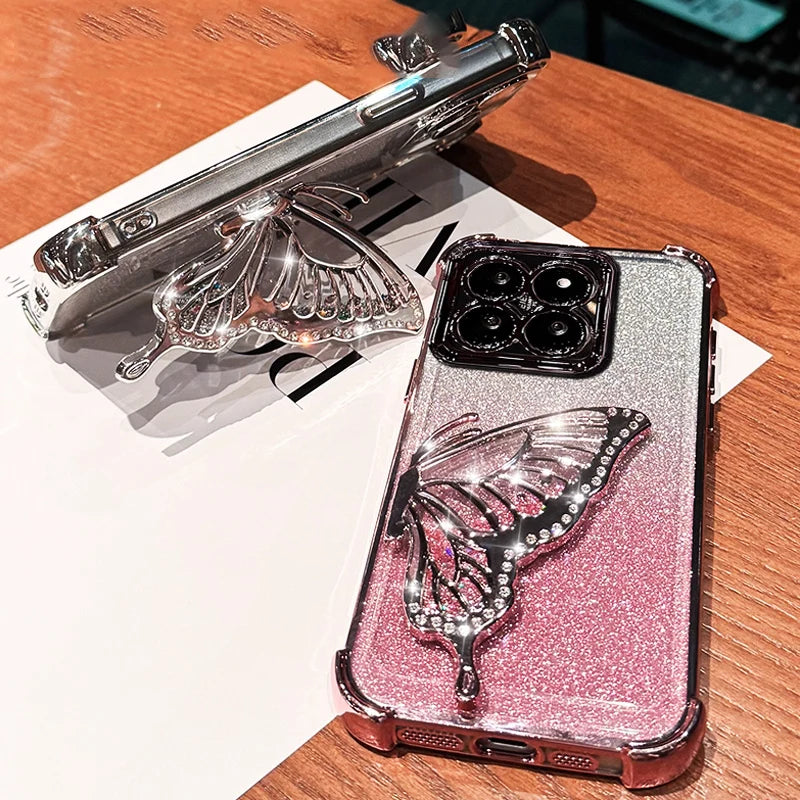 Shockproof Plating Glitter Butterfly Bracket Bracelet Case For iPhone