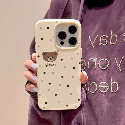 Lovely Bear iPhone Case with Litchi Leather Texture
