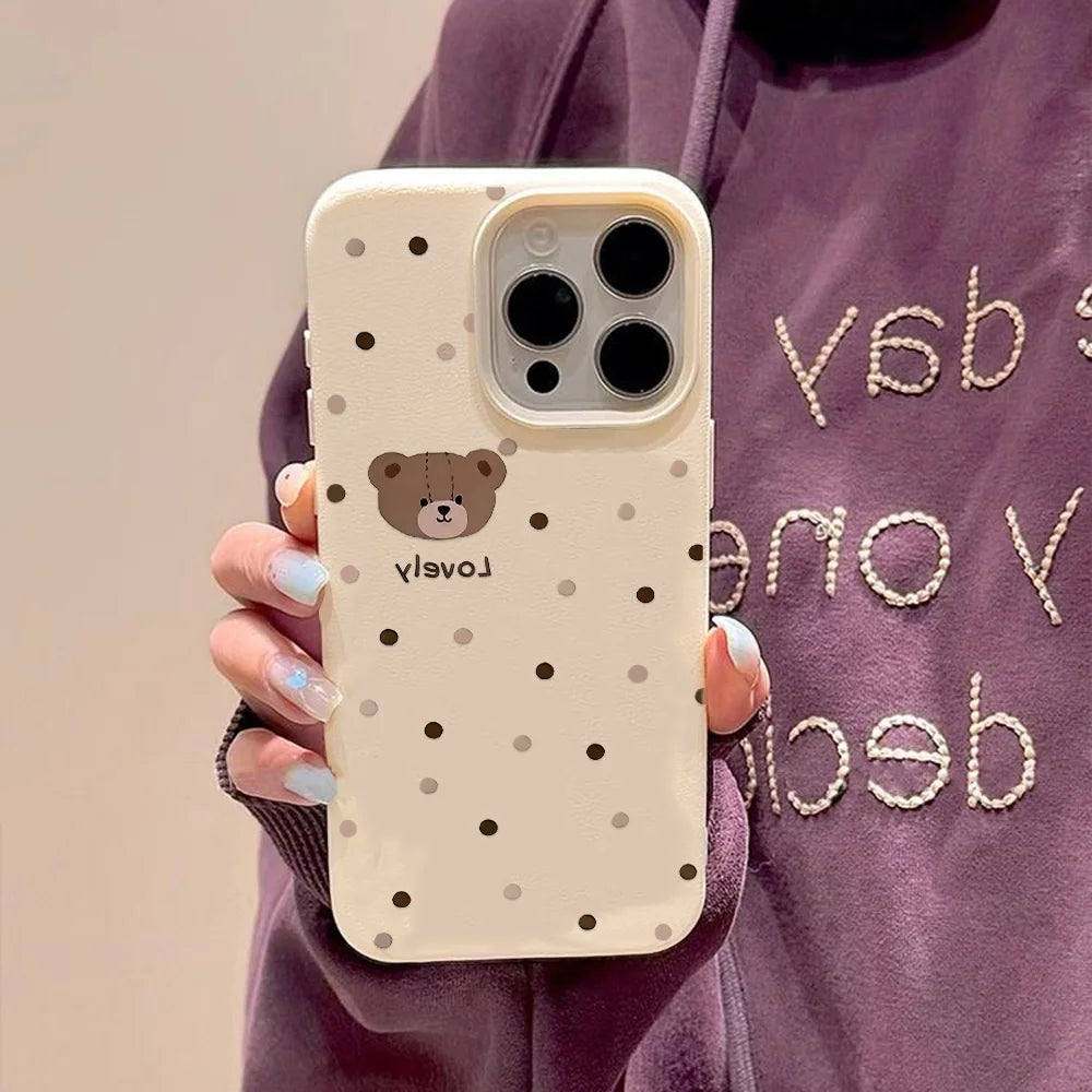 Lovely Bear iPhone Case With Litchi Leather Texture