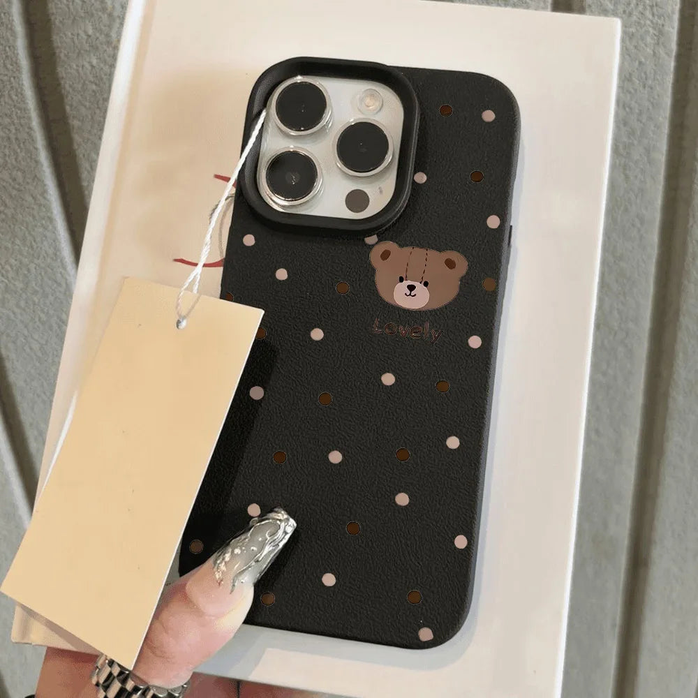 Lovely Bear iPhone Case with Litchi Leather Texture