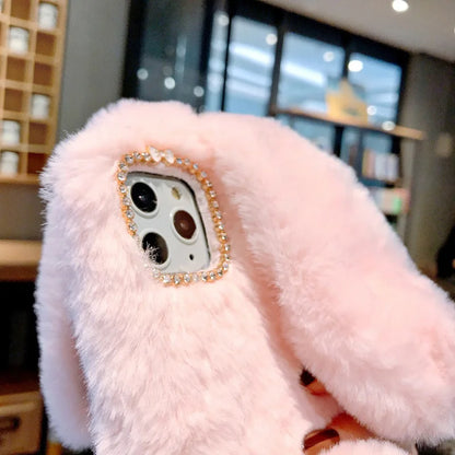 Plush Warm Case For iPhone Cute Long Rabbit Ears Furry Fluffy Fur Cover
