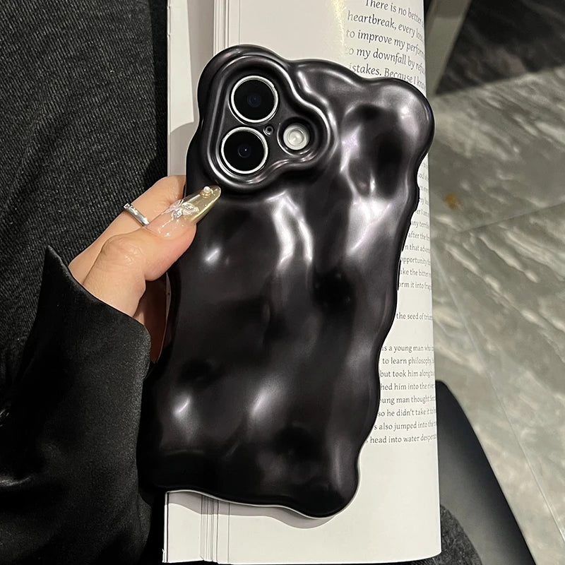 Stylish Matte Black 3D Curly Wave Texture Back Cover Case For iPhone