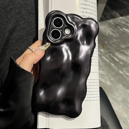 Stylish Matte Black 3D Curly Wave Texture Back Cover Case For iPhone