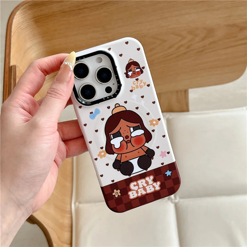 Korean Cute Plaid Pattern Girl Magnetic Phone Case For iPhone