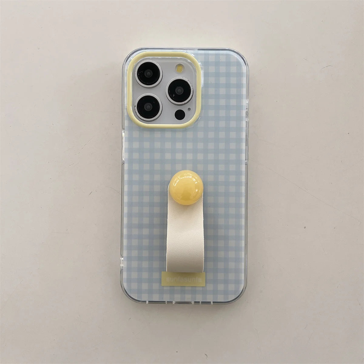 Cute Cartoon Blue Tartan Cream Clear Phone Case