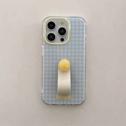 Cute Cartoon Blue Tartan Cream Clear Phone Case