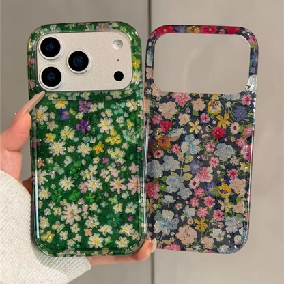 Glitter Shiny Oil Painting Flowers Phone Case For iPhone