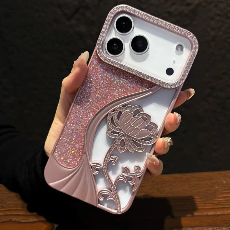 Glitter Flower Cover Funda For iPhone Shiny Soft Shockrof Case