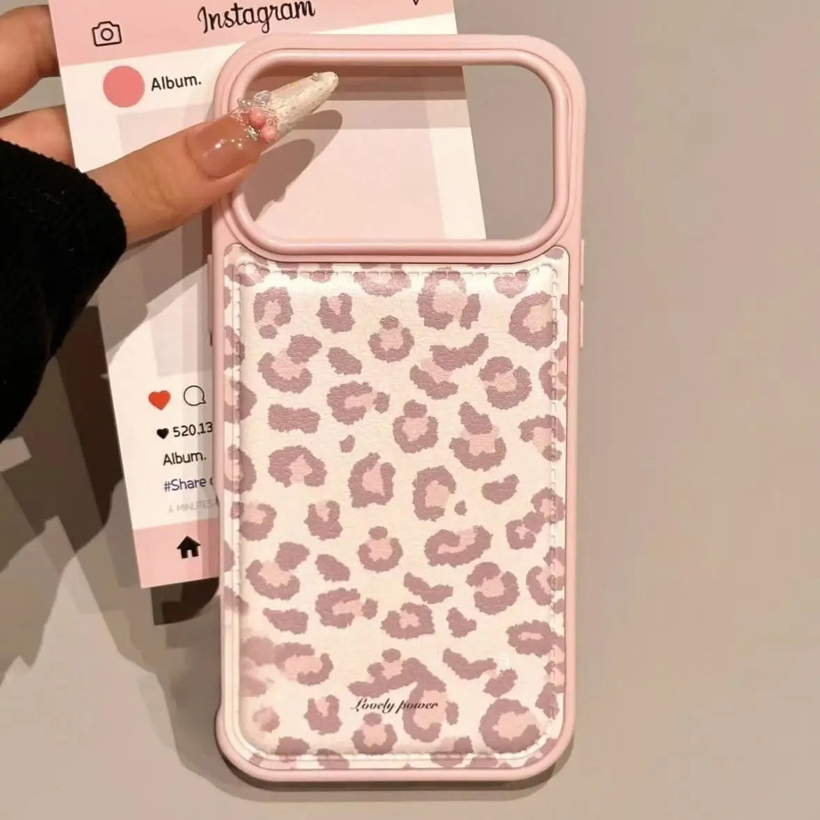 Fashion Sweet Pink Leopard Print Leather Shockproof Protective Phone Case