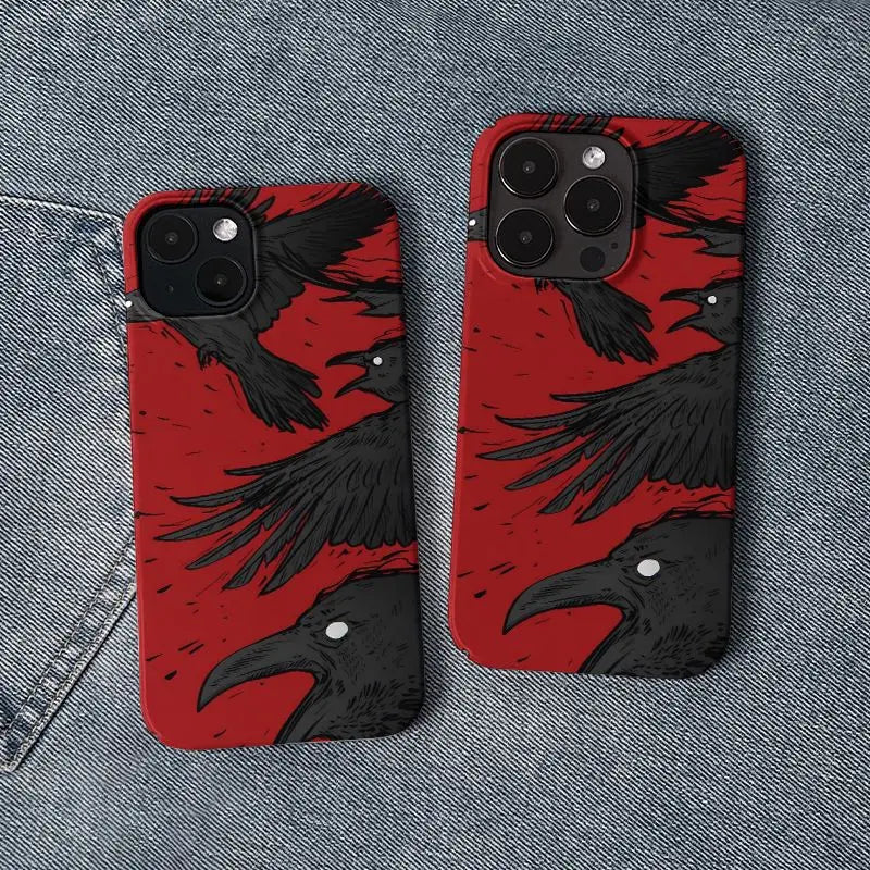 Creative Red Background Black Raven Phone Case