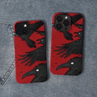 Creative Red Background Black Raven Phone Case