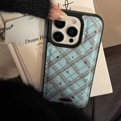 Korean Geometric Checkered Stars Leather Texture Phone Case For iPhone