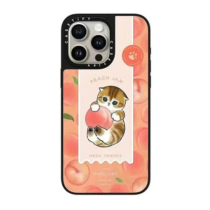 Adorable Cat Holding Peach Mirror Phone Case