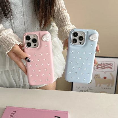Cute 3D Cartoon Wave Point Angel Wings Phone Case For iPhone