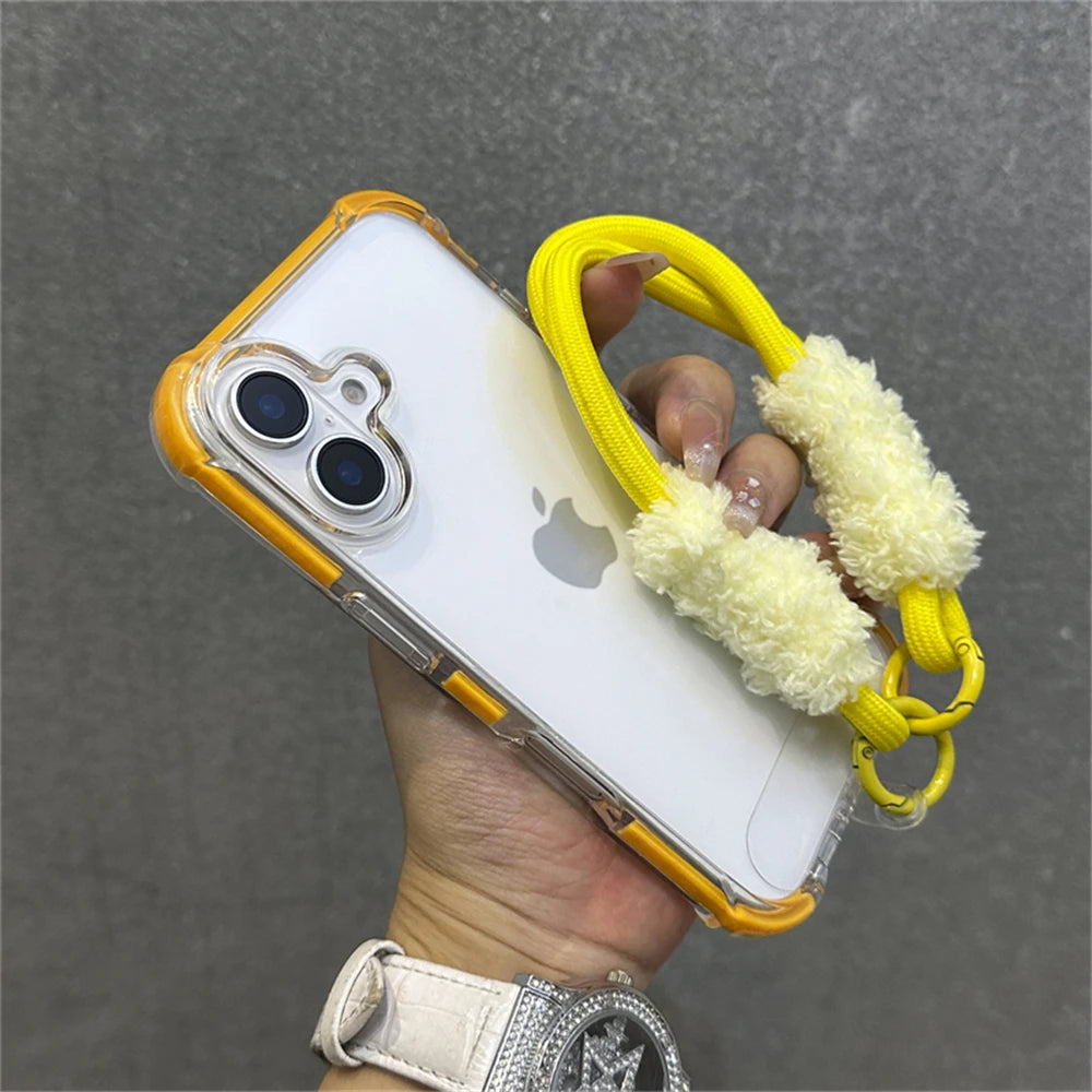 Hybrid Bumper Armor Transparent With Wrist Strap Case For iPhone Shockproof Air Bag Cover