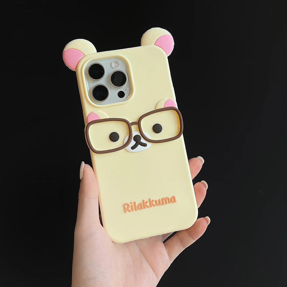 Cute Cartoon Glasses Rilakkuma Bear Soft Silicone Phone Case