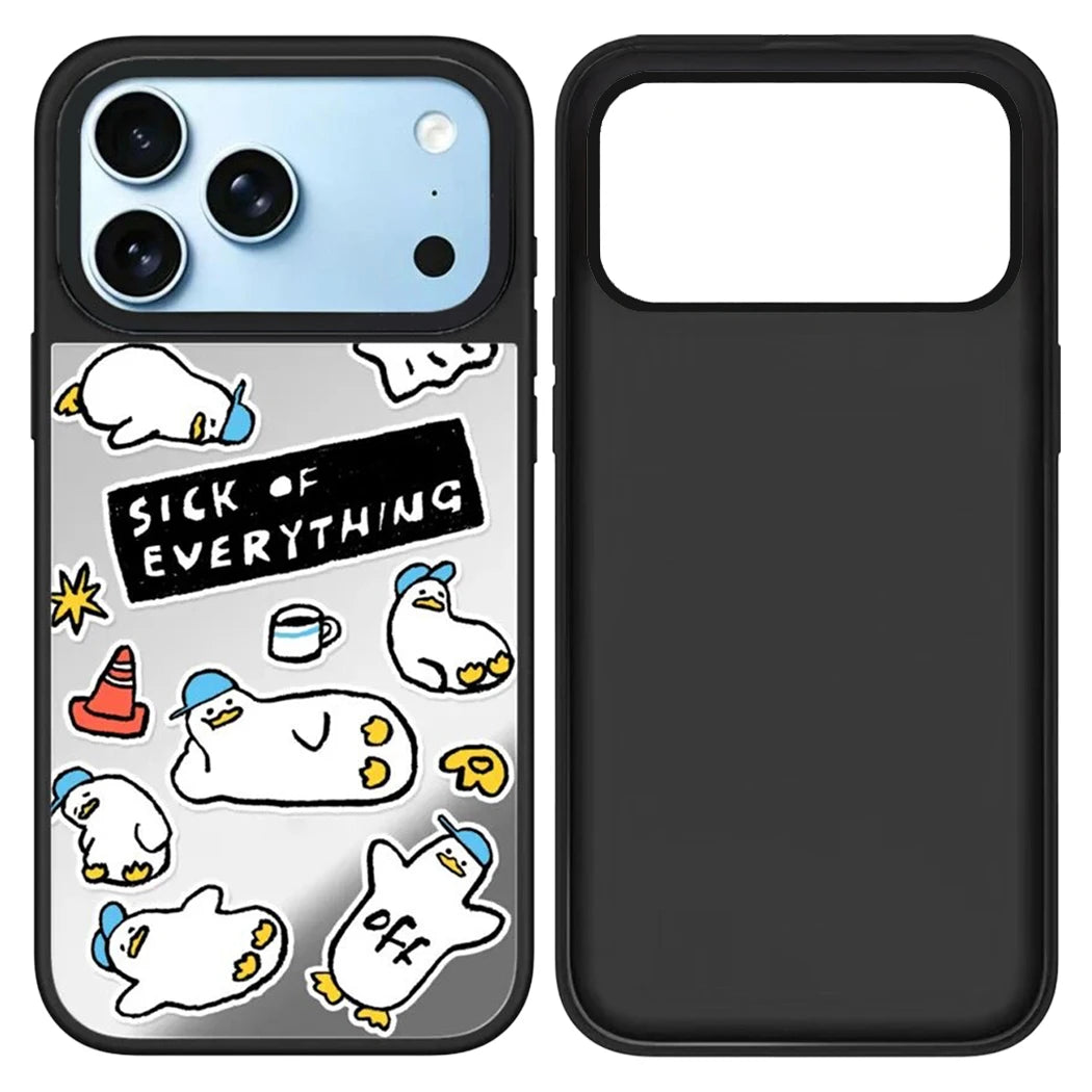 Cute Lazy Duck Mirror Surface Magnetic Phone Case Cover For iPhone