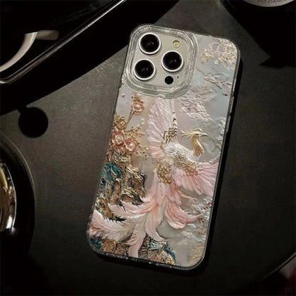 High End Feather Yarn Phoenix Pattern Design Phone Anti Drop Protective Case For iPhone